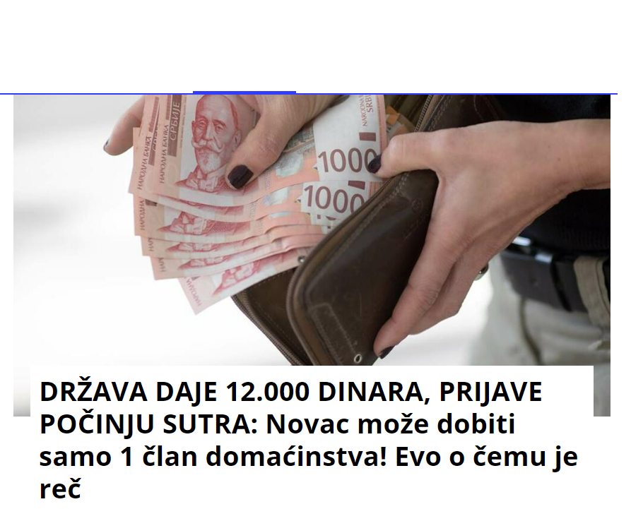 DRŽAVA DAJE 12.000 DINARA, PRIJAVE POČINJU SUTRA: