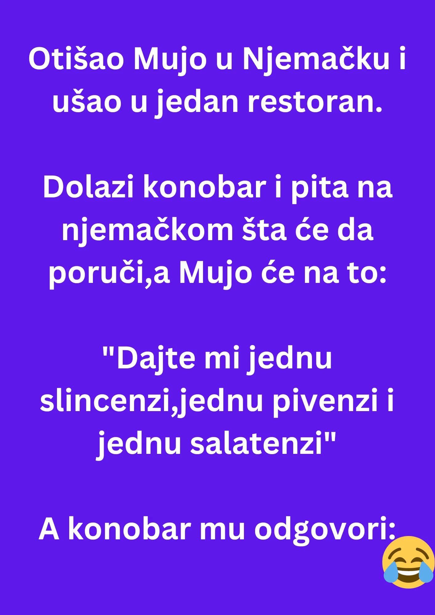 Otišao Mujo u Njemačku i ušao u jedan restoran.