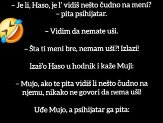 Otišli Mujo i Haso kod psihijatra. Prvi ulazi Haso.